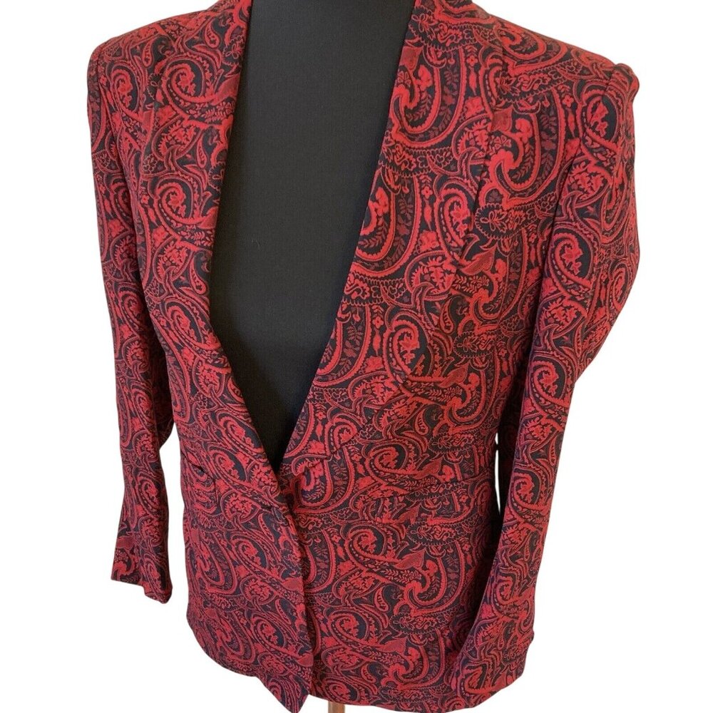 Vtg Sanyo Womens Red Paisley Blazer Rayon Small 6 Made In Japan Business